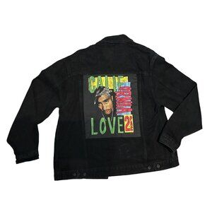 2 PAC Black Jean Jacket California Love Pink Graffiti Unlined Button Up Size XXL